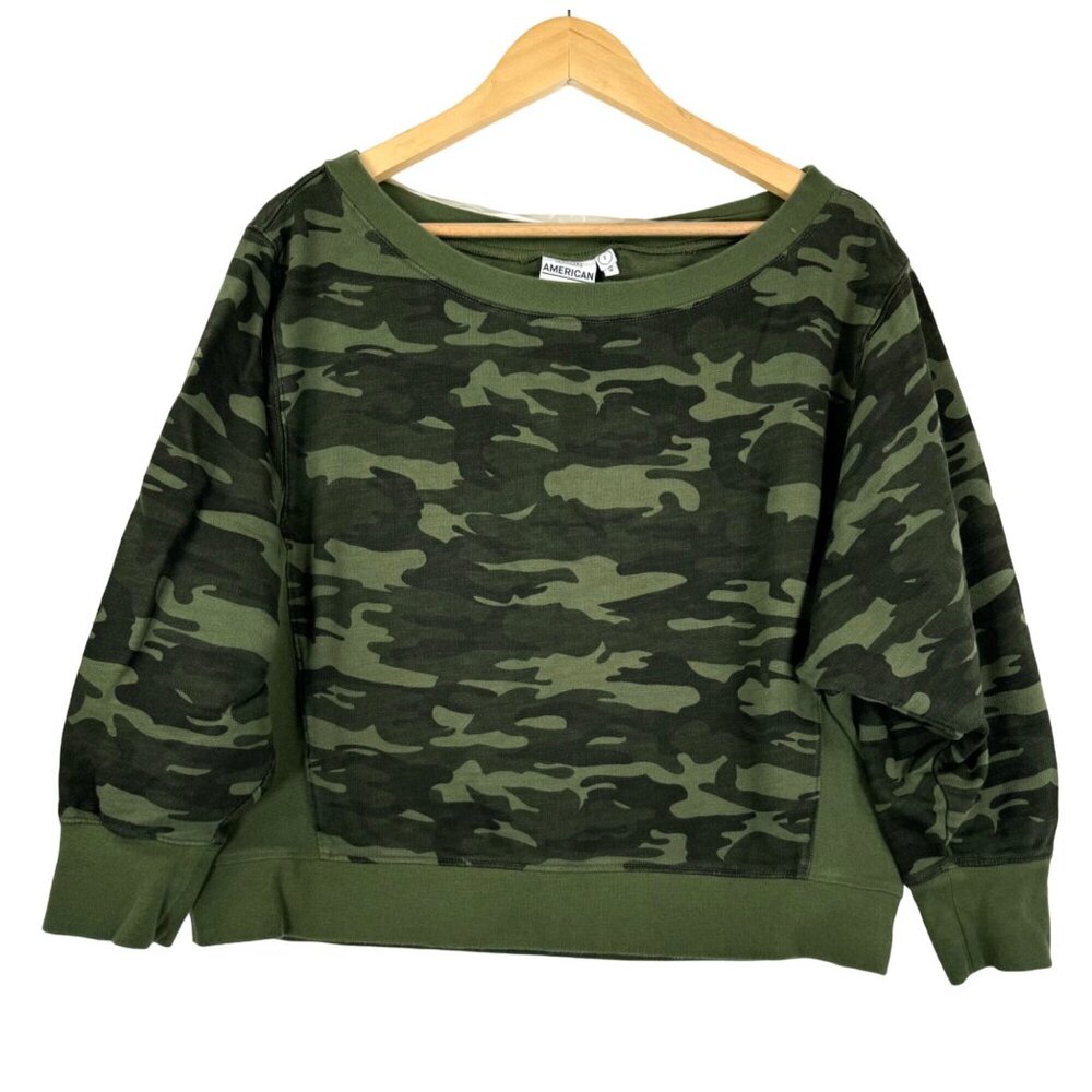 Good American Green camo Sweatshirt crew neck sleeve top sz M(2)